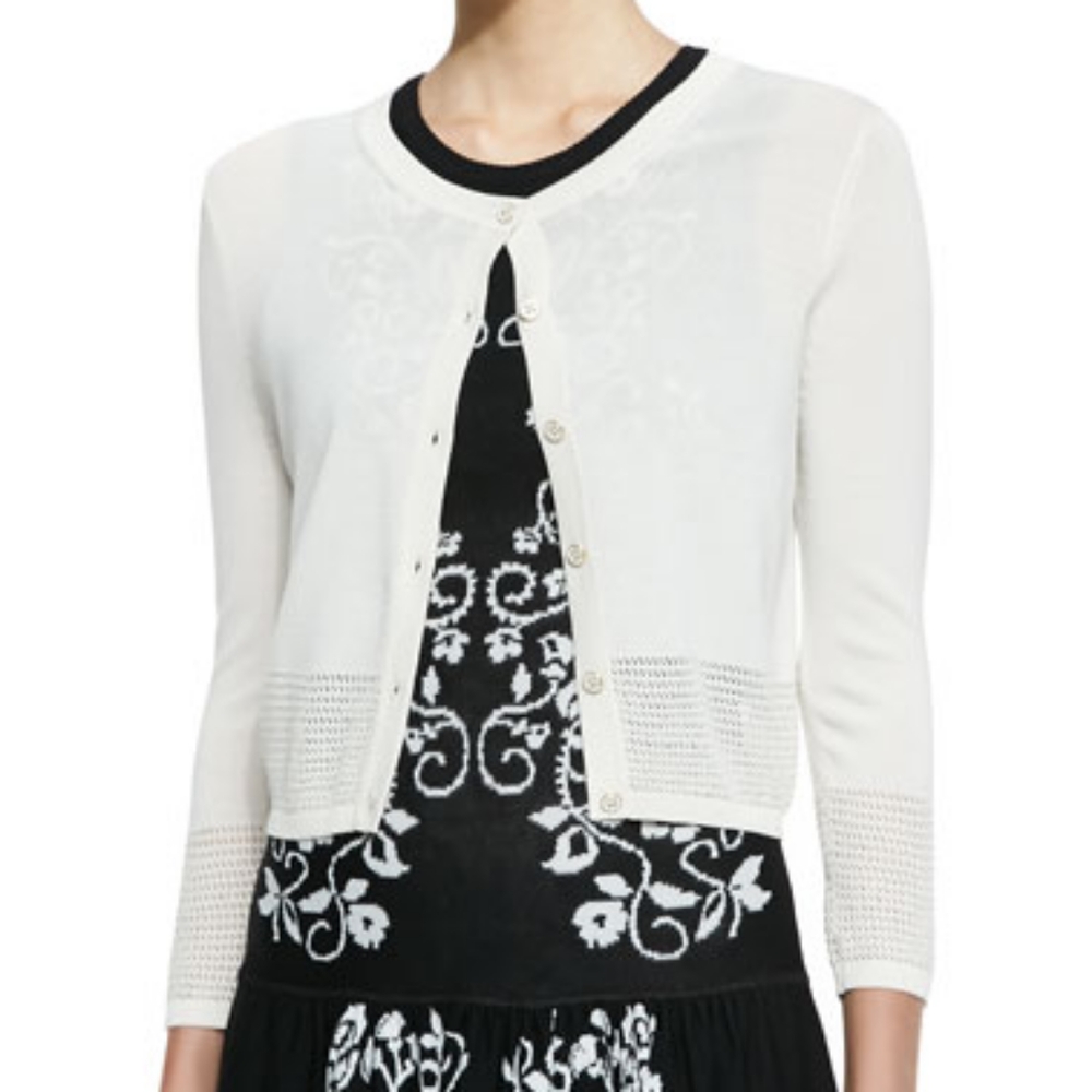 Cynthia Steffe Kline Crocheted Hem Cardigan in Light Cream